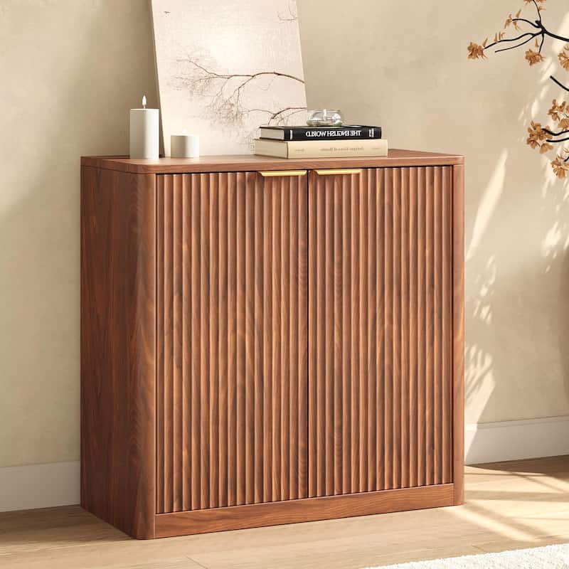 31.5" Buffet Cabinet with Storage, Fluted Sideboard with Adjustable Shelves for Living Room, Dining Room, Kitchen - Walnut