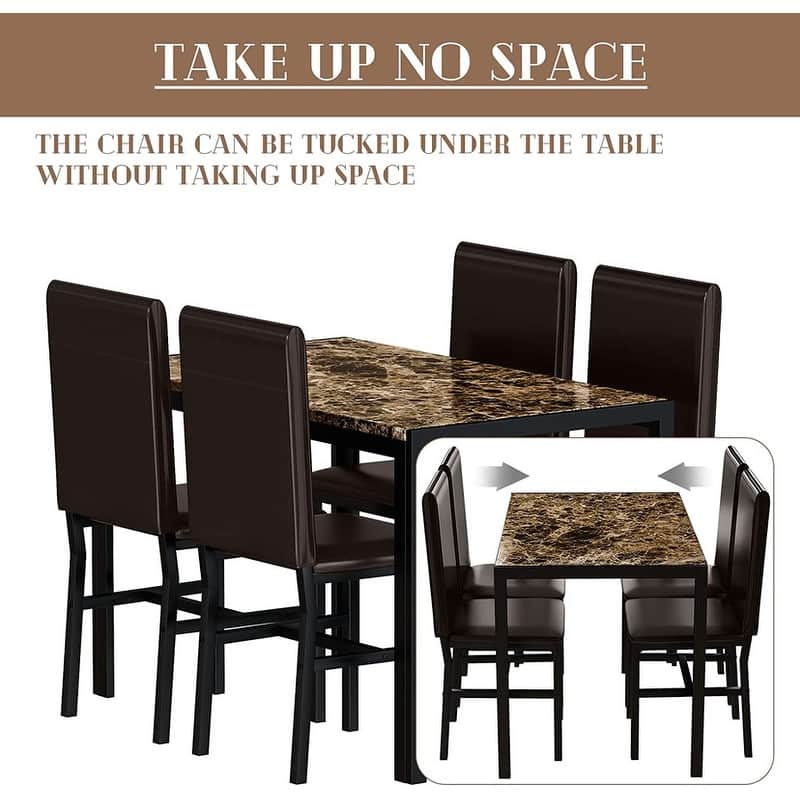 Modern Faux Marble 5 Pieces Kitchen Dining Set with 4 Cushion PU Leather Chairs