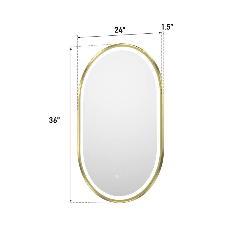 36"H Wall Mounted Bathroom Framed LED Mirror With Memory Function