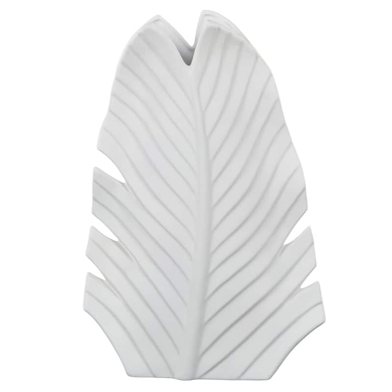 Ceramic Palm Tree Curved Leaf Decorative Vase - Black or White - Roche River Decor - White - 12"W, 17"H