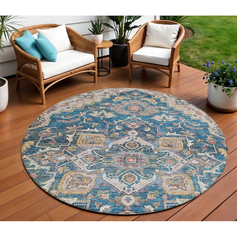 HomeRoots Oriental Traditional Rectangle Outdoor Rug - 8' Round