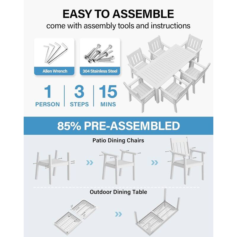 WINSOON 7-Piece HIPS All Weather Outdoor Patio Dining Sets with Umbrella Hole& Aluminum Frame,1-Table 6-Chairs