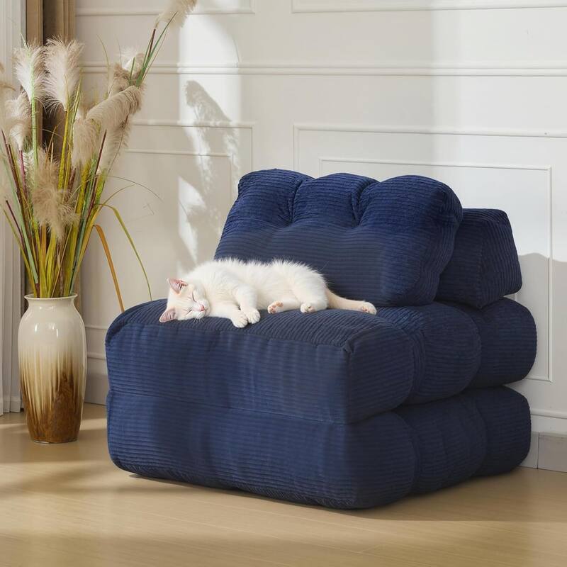 Folding Sofa Bed,Convertible Sleeper Chair with Pillow - Blue