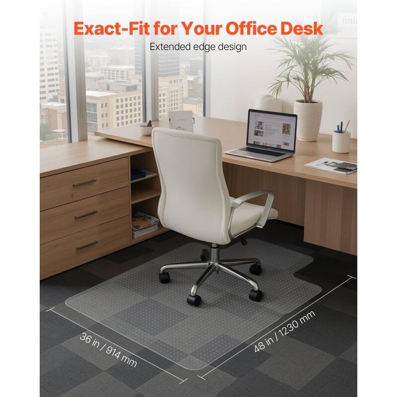 Transparent Frosted PVC Chair Mat 36x48 in with Studded Non-Slip Back