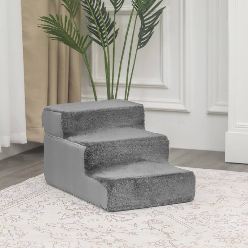 Adeco 3-Tier Dog Stairs Soft Foldable Dog Ramp with Removable Cover