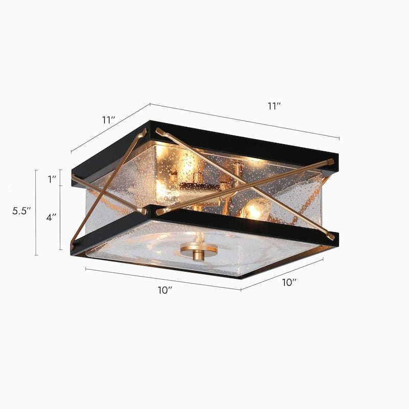 Modern Black Gold 3-Light Seeded Glass Semi-Flush Mount Ceiling Light for Kitchen