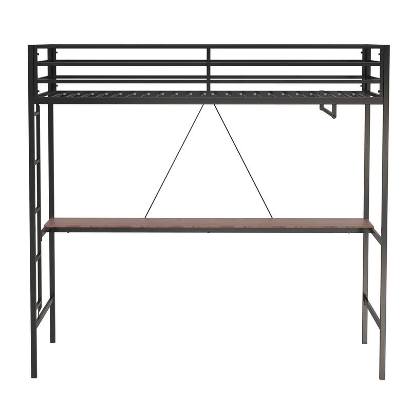 Adam Twin Loft Bunk Black with Cinnamon Wood Desk and Closet Rod No Box Spring Needed Easy Assembly