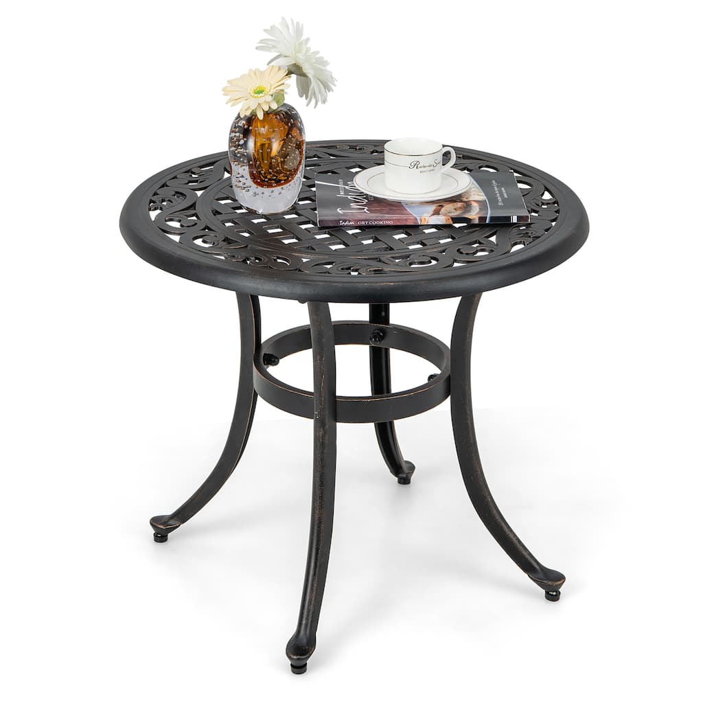 Gymax Cast Aluminum Patio Table 24''Outdoor Round Side Table Anti-Rust