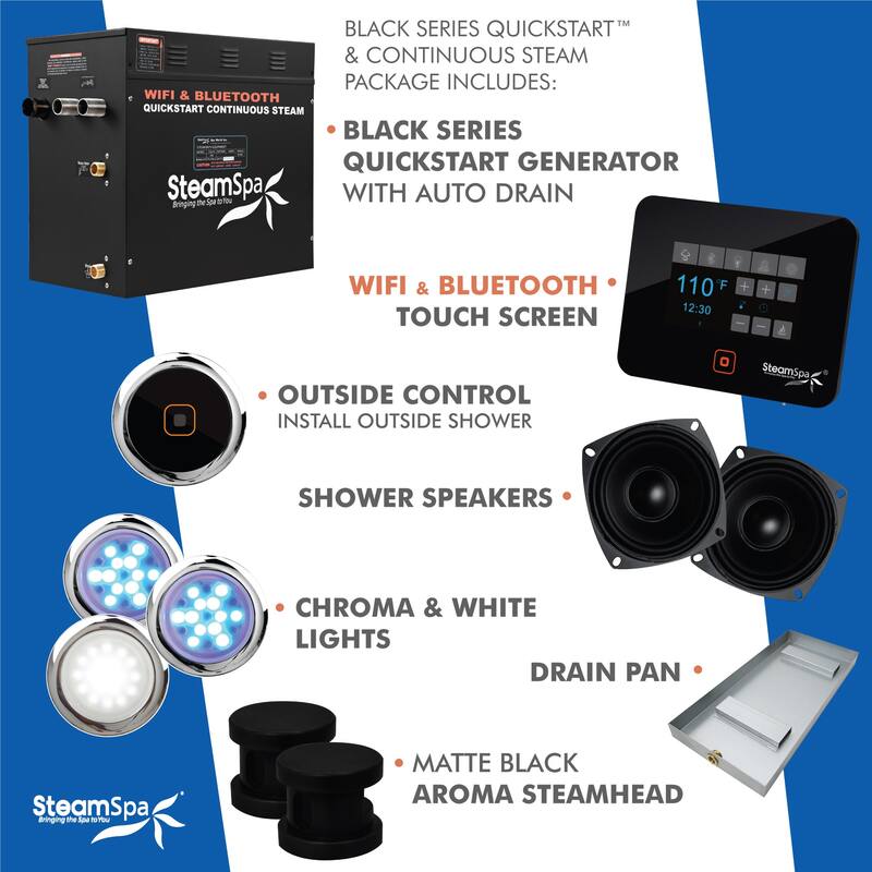 SteamSpa Black Series Bluetooth 10.5kW QuickStart Steam Bath Generator