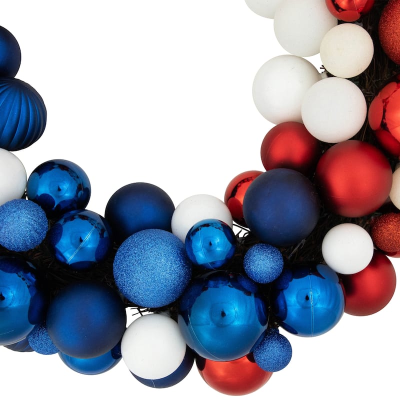 3-Finish Patriotic Ornament Wreath - 22" - Red, White and Blue