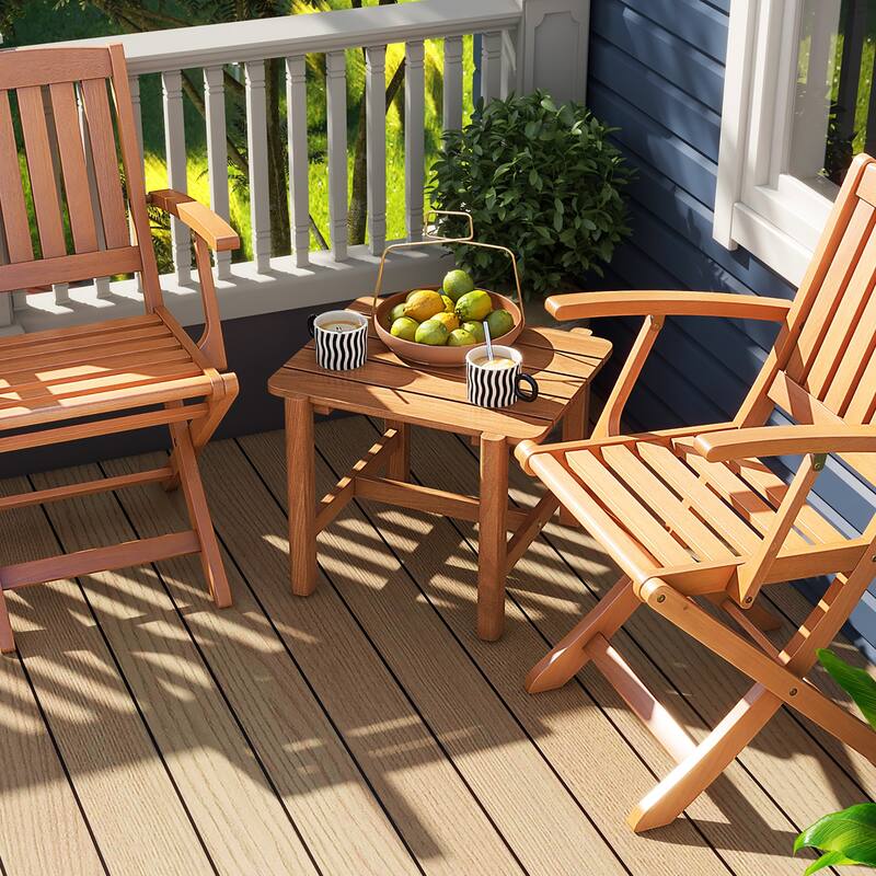 Gymax Patio Teak Wood Side Table with Slatted Tabletop Small Coffee