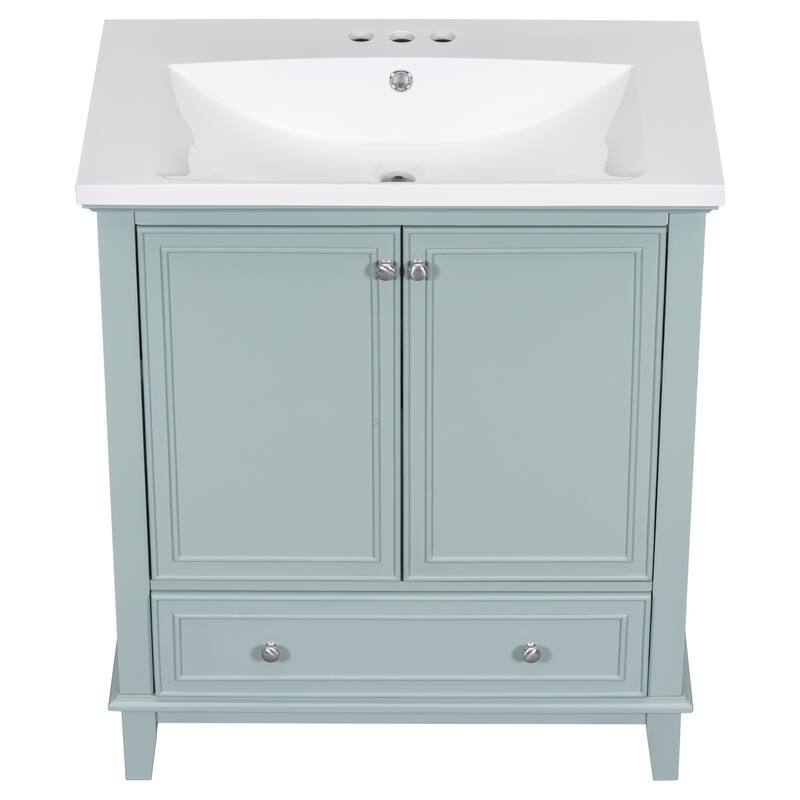 Roomfitters 30" Bathroom Vanity with Sink, Solid Wood Frame, 2 Doors with Storage Racks & Divided Drawer, Green