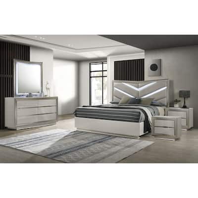 Furniture of America Urene Glam 5-Piece Grey Wood Platform Bedroom Set with LED Light