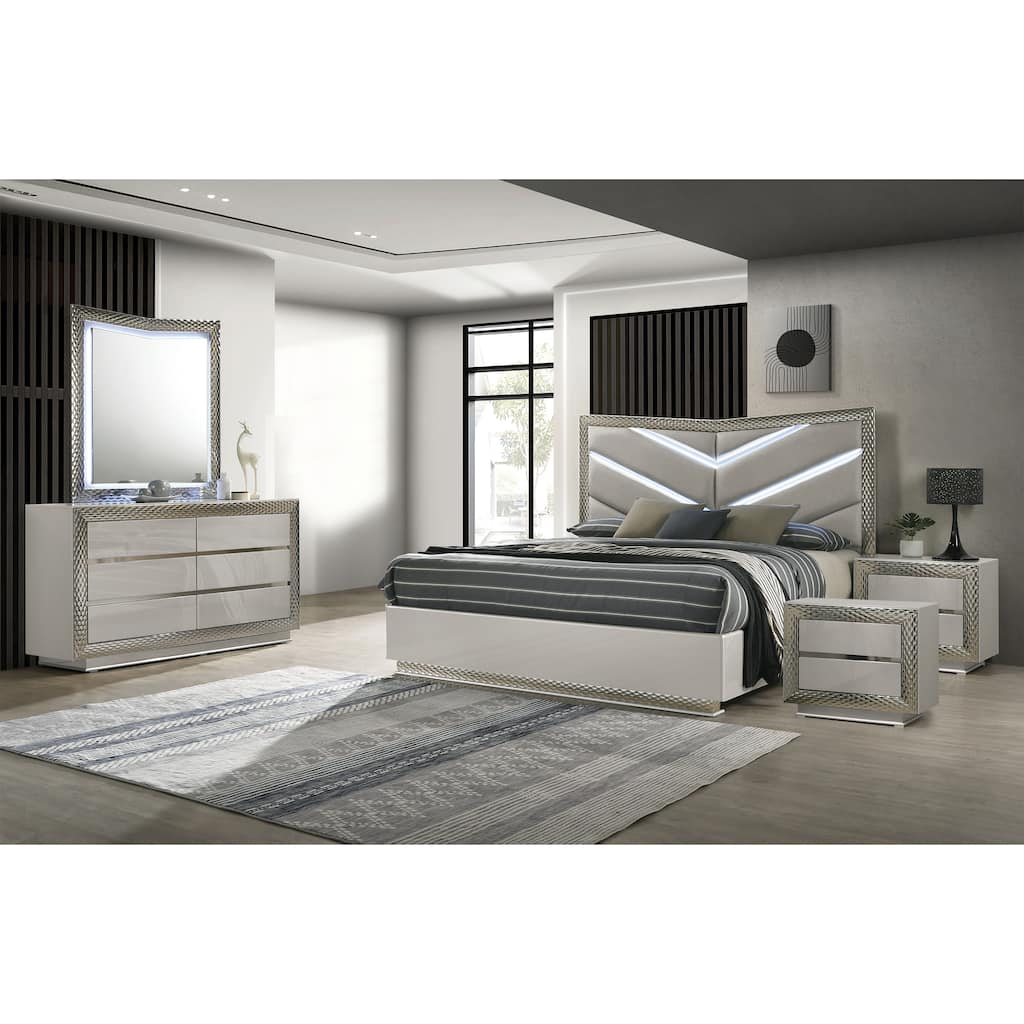 Furniture of America Urene Glam 5-Piece Grey Wood Platform Bedroom Set with LED Light