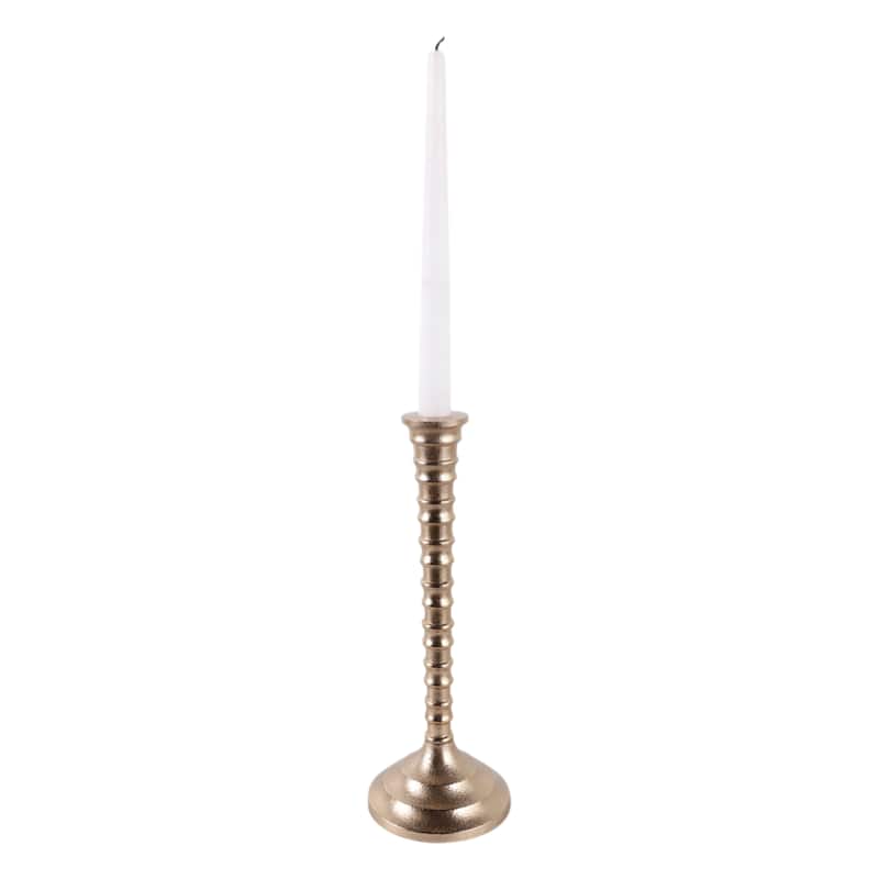 Aluminum Modern Taper Holder Sculpted Spiral Stem Textured Round Base
