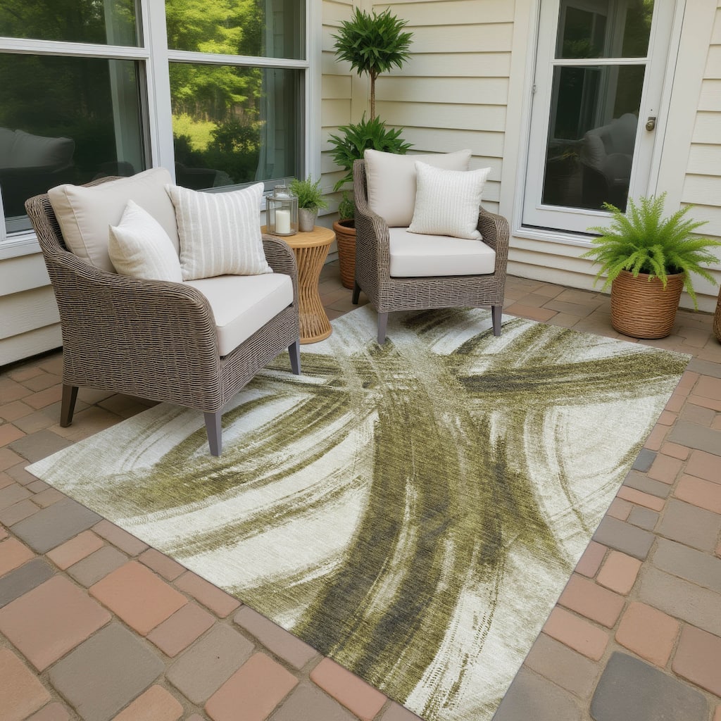 Machine Washable Indoor/ Outdoor Abstract Brushstroke Chantille Rug