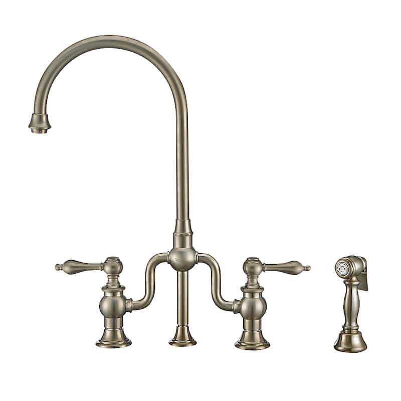 Bridge Faucet with Swivel Spout, Lever Handles and Solid Metal Side Spray
