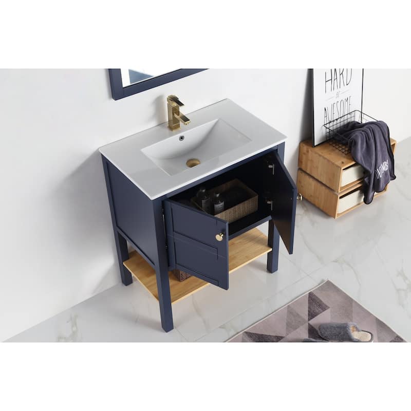 30" Tennant Brand Arola Small Slim Narrow Navy Blue Bathroom Vanity