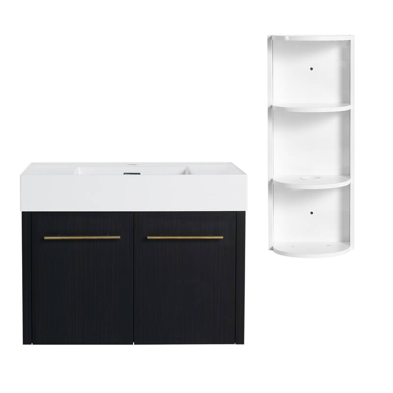 Wall mounted bathroom vanity with sink and storage shelf - 30" - Black Chestnut