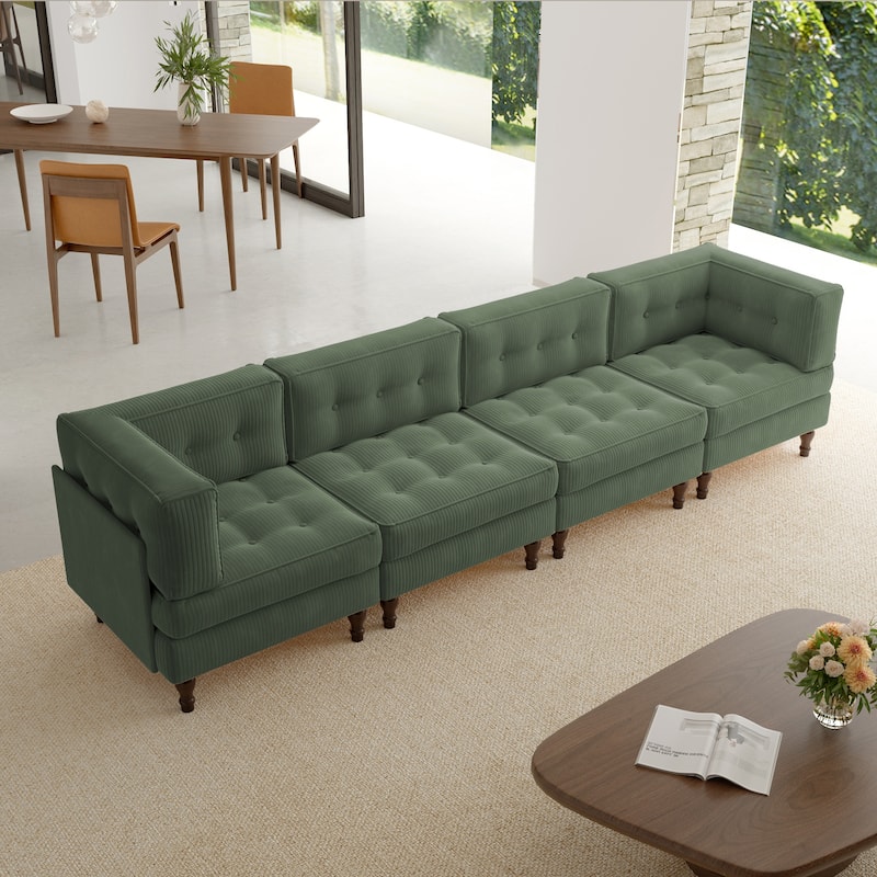 Oversized Modular Sectional Corduroy Fabric Tufted Sofa