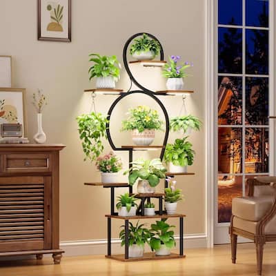 Plant Stand with Grow Light, 9 Tiered 63" Tall Plant Shelves for Multiple Plants, Large Metal Plant Shelf, Lighted Plant Stand