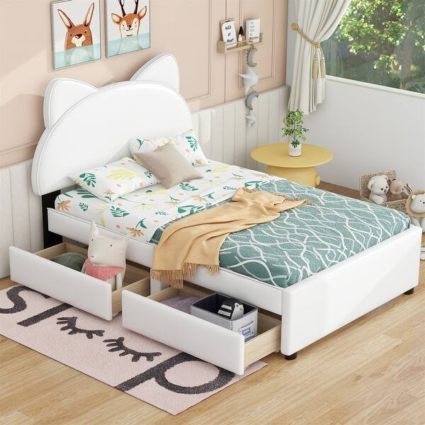 slide 2 of 17, Twin Size Upholstered Platform Bed White