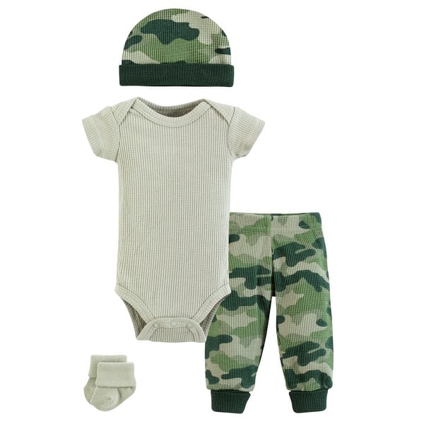 slide 1 of 1, Hudson Baby Boys Thermal Preemie Layette Set 4pc Short Sleeve Outfit, Camo, Preemie - Camo Short Sleeve Preemie - Camo Short Sleeve