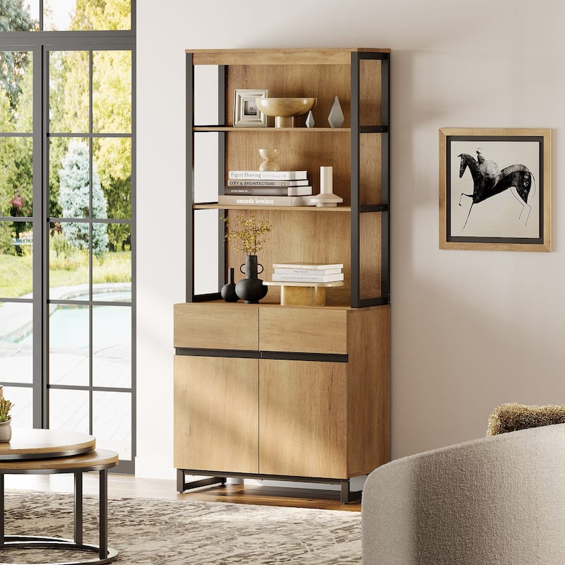 WAMPAT Modern 72" Tall Bookcase with Metal Base and Adjustable Shelves, Library Book Shelf with Storage Cabinet