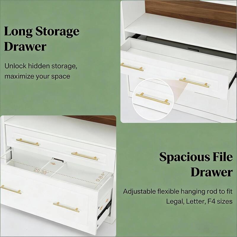 5-Tier Arched Bookshelf with Drawer & File Cabinet, Wood Storage Bookcase for Living Room or Home Office