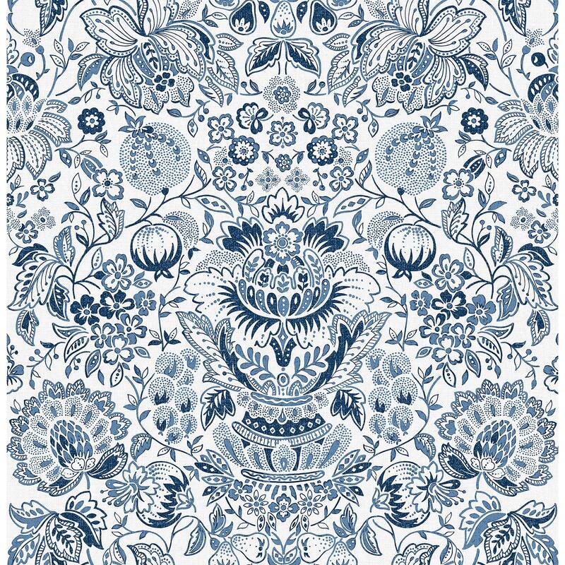 A-Street Prints Blanche Blue Floral Damask Wallpaper