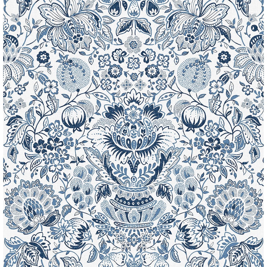 A-Street Prints Blanche Blue Floral Damask Wallpaper