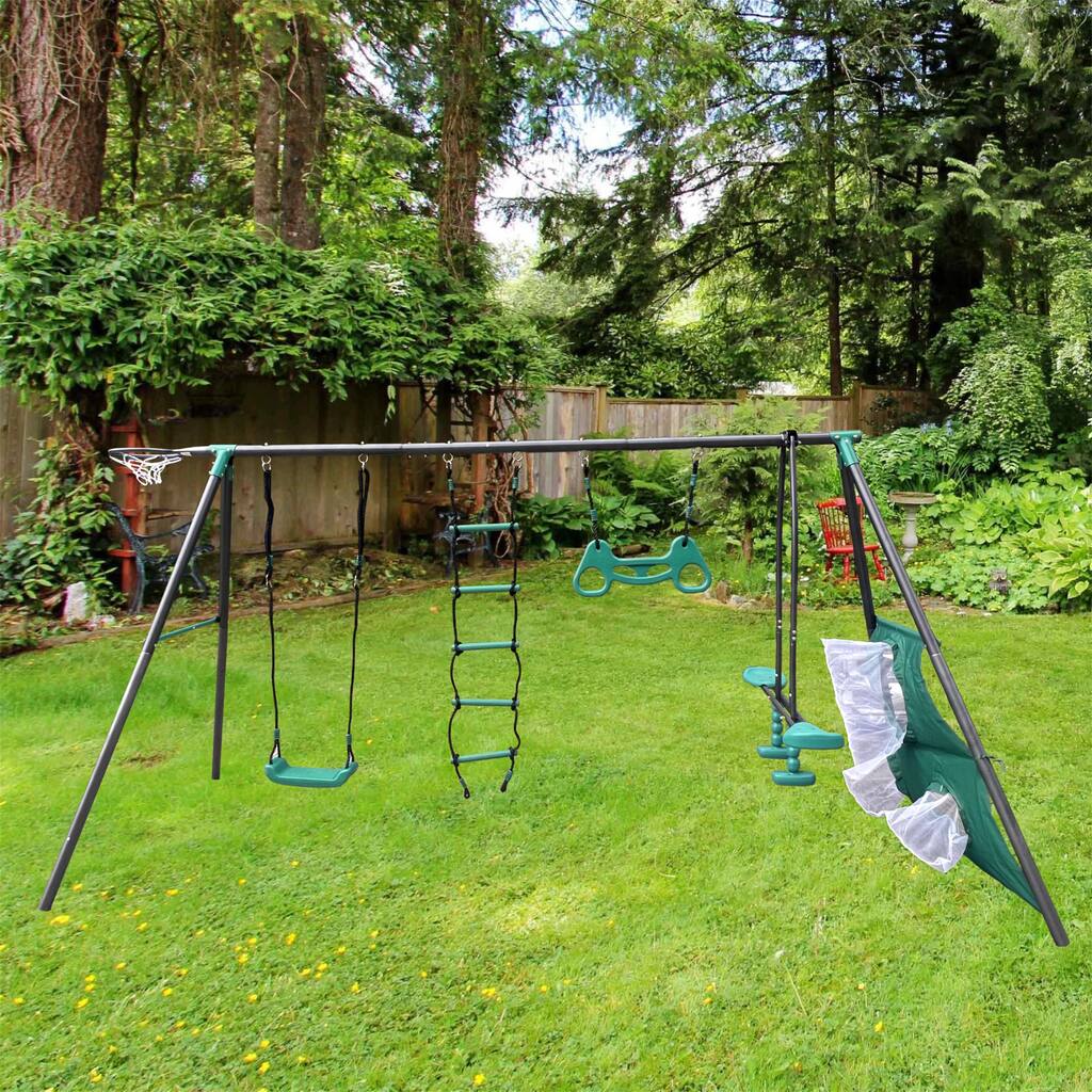 Green Interesting Four Function Swingset