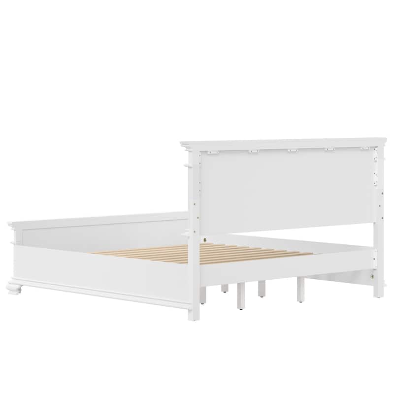 Solid Wood Retro Platform Bed with Headboard