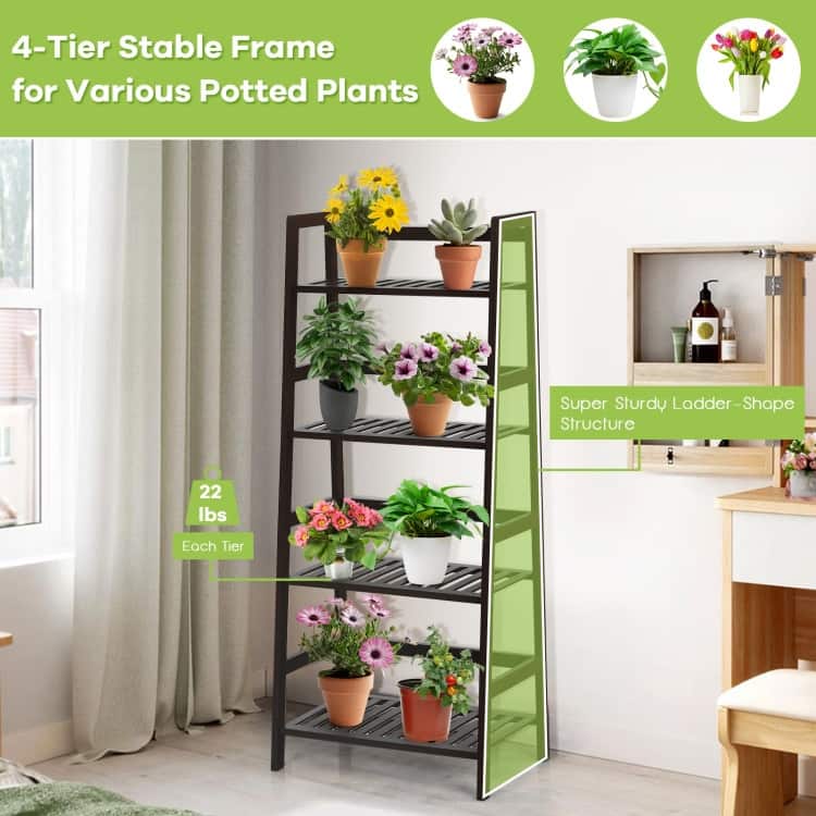 4-Tier Bamboo Ladder Shelf-Brown - 19" x 12.5" x 45" (L x W x H)
