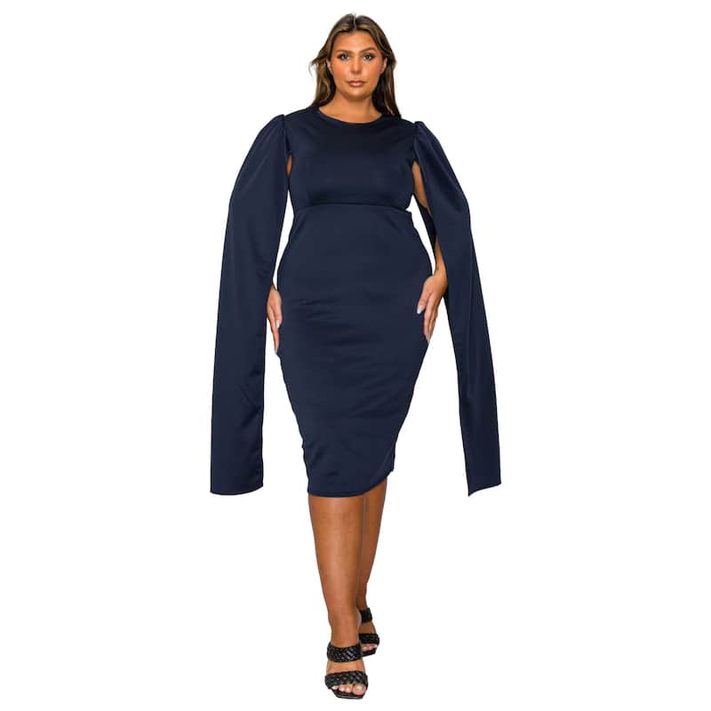 L I V D Women's Plus Size Naomi Cape Dress - Navy - 3X