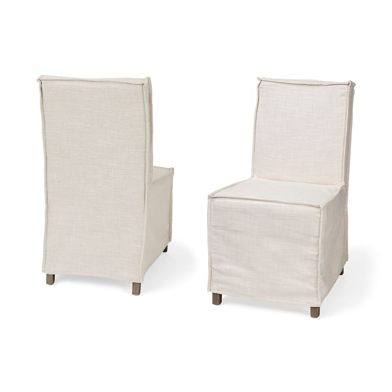 Elbert I Cream Fabric Slip-Cover w/ Brown Solid Wood Base Dining Chair (Set of 2) - 19.3"W x 21.8"D x 35.3"H - Set of 2 - 19.3"W x 21.8"D x 35.3"H - Cream