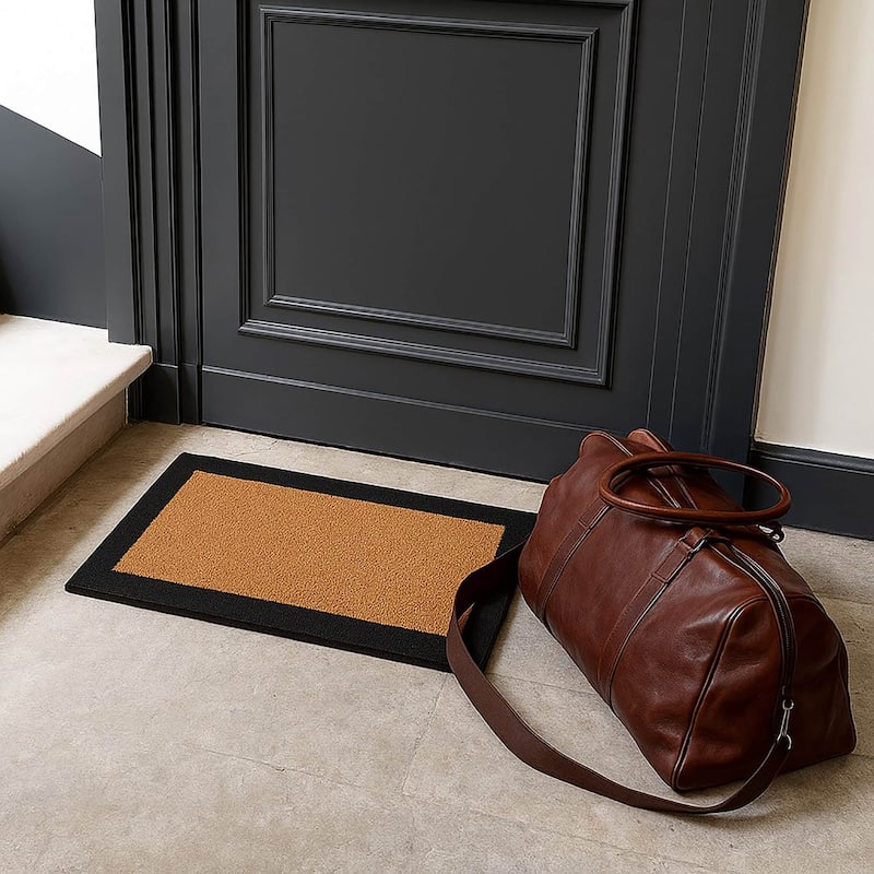 Sheltered Front Door Mat Coir Coco Fibers Rug 24x13 Natural-Border - 13 W x 24 L x 5/8 H