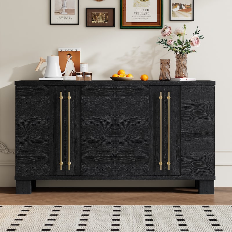Buffet Cabinet with 4 Door, Sideboard Cabinet with Gold Handles, Wood Storage Cabinet with Adjustable Shelves聽