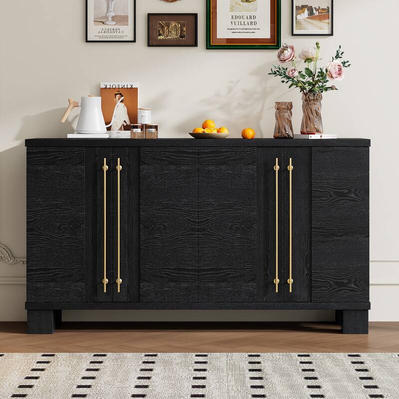 Wood Sideboard with Adjustable Shelves and Gold Handles - Black