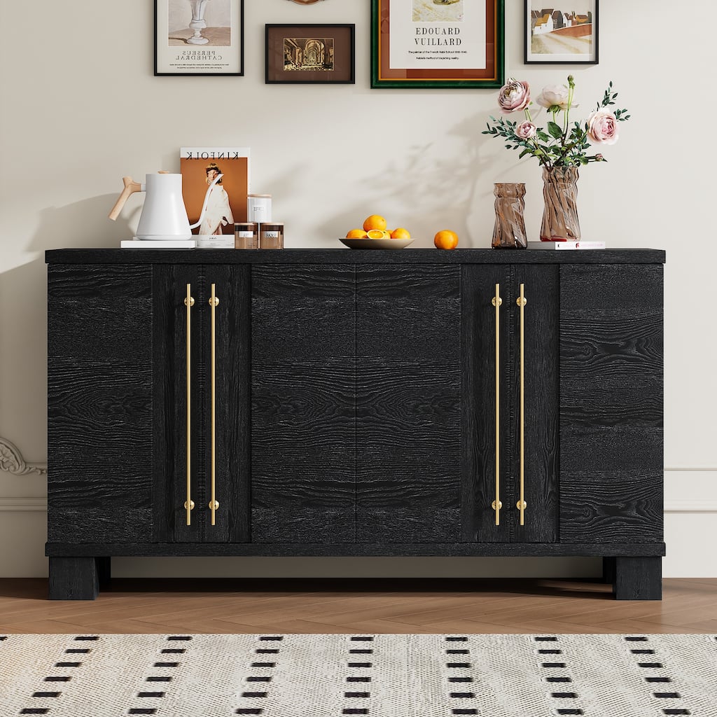 Wood Traditional Style Sideboard with Adjustable Shelves and Gold Handles for Kitchen, Dining Room and Living Room