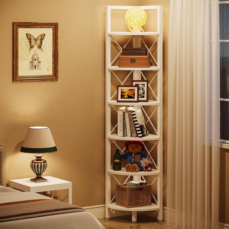 5-Tier Corner Shelves, 5 Shelf Corner Bookshelf and Bookcase