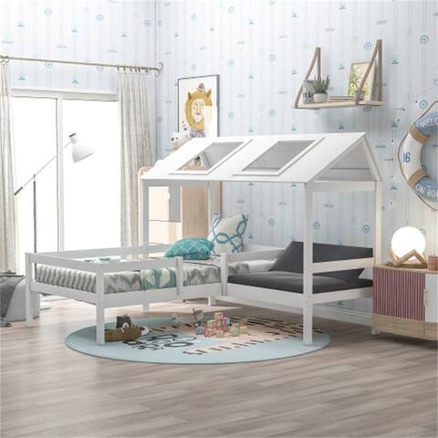 White Twin Size House-Shaped Bed with Relax chair and Cushions