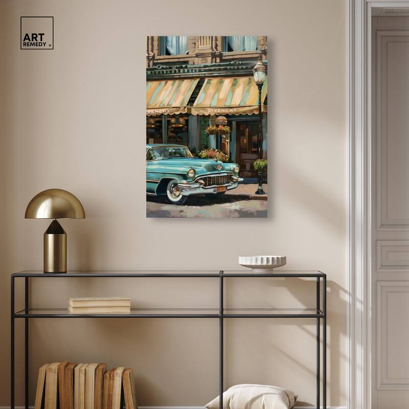 Classic Car Store Visit II Canvas by Art Remedy, Gallery Wrapped