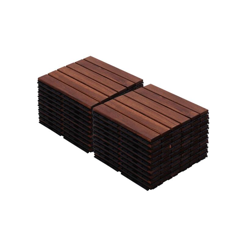 12"x12" Acacia Hardwood Interlocking Deck Tiles, Outdoor Patio & Pool Flooring