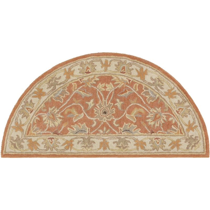 Livabliss Caesar Updated Traditional Border Area Rug. - 2' x 4' Half-Circle - Rust