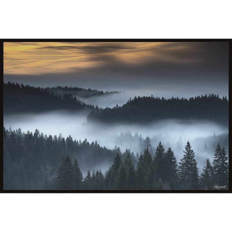 Foggy Winding River Floater Framed Print on Canvas