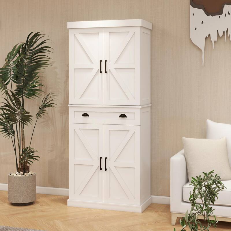 71" Kitchen Pantry Storage Cabinet with 4 Doors, 1 Drawer, 2 Adjustable Shelves