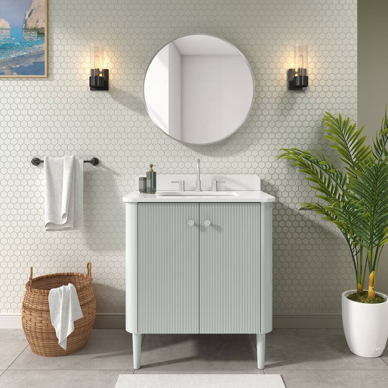 Haley Bathroom Vanity in Soft Sage with White Engineered Stone Top