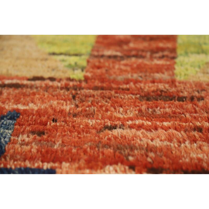 Orange Moroccan Oriental Rug Handmade Geometric Wool Carpet - 6'9" x 9'9"