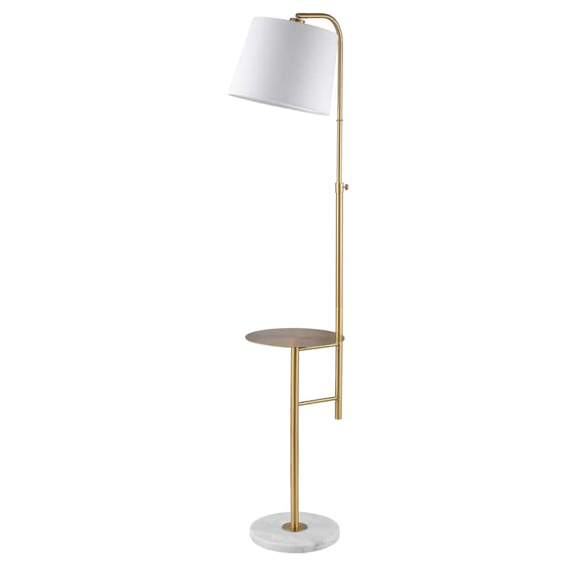 SAFAVIEH Lighting 64-inch Sorsi Brass Gold LED Floor Lamp with Table - 14.5" W x 12" L x 56.5-64.5" H